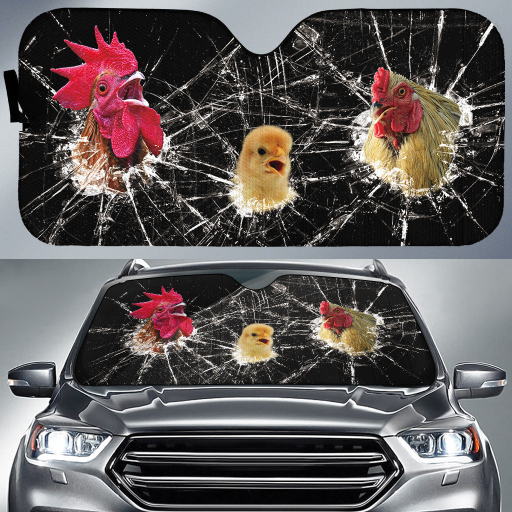 Funny Driving Chicken Family All Over Printed 3D Sun Shade