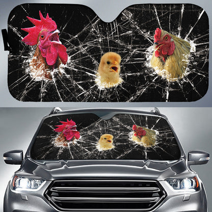 Funny Driving Chicken Family All Over Printed 3D Sun Shade