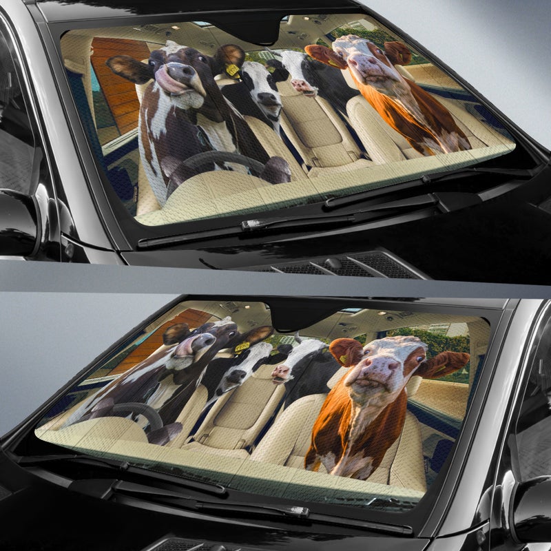 Funny Driving Dairy Cows Right Hand Drive Car Auto Sunshades