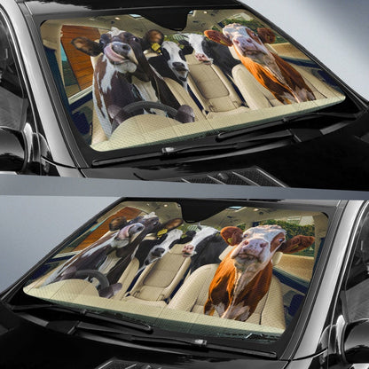 Funny Driving Dairy Cows Right Hand Drive Car Auto Sunshades