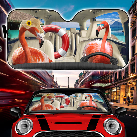 Funny Flamingo Couple Car Auto Sunshades