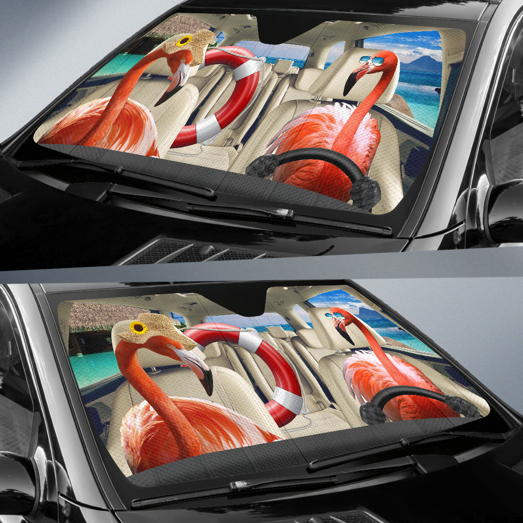 Funny Flamingo Couple Car Auto Sunshades