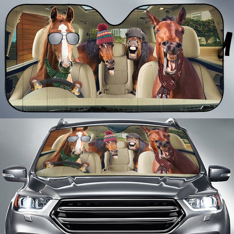 Funny Horses Winter HD Right Hand Drive Car Auto Sunshades