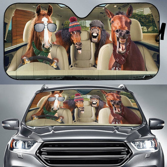 Funny Horses Winter HD Right Hand Drive Car Auto Sunshades