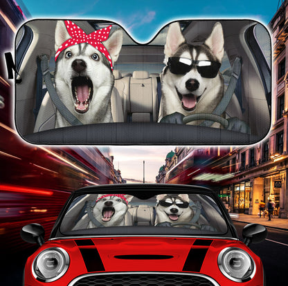 Funny Husky Couple Car Auto Sunshades