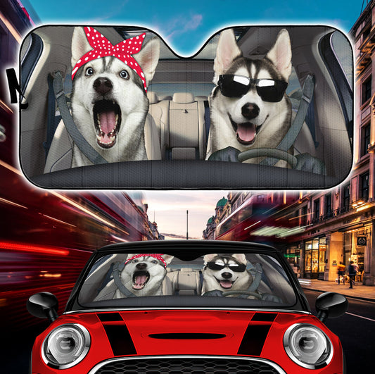 Funny Husky Couple Car Auto Sunshades