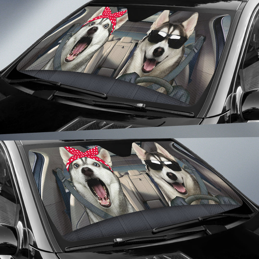 Funny Husky Couple Car Auto Sunshades