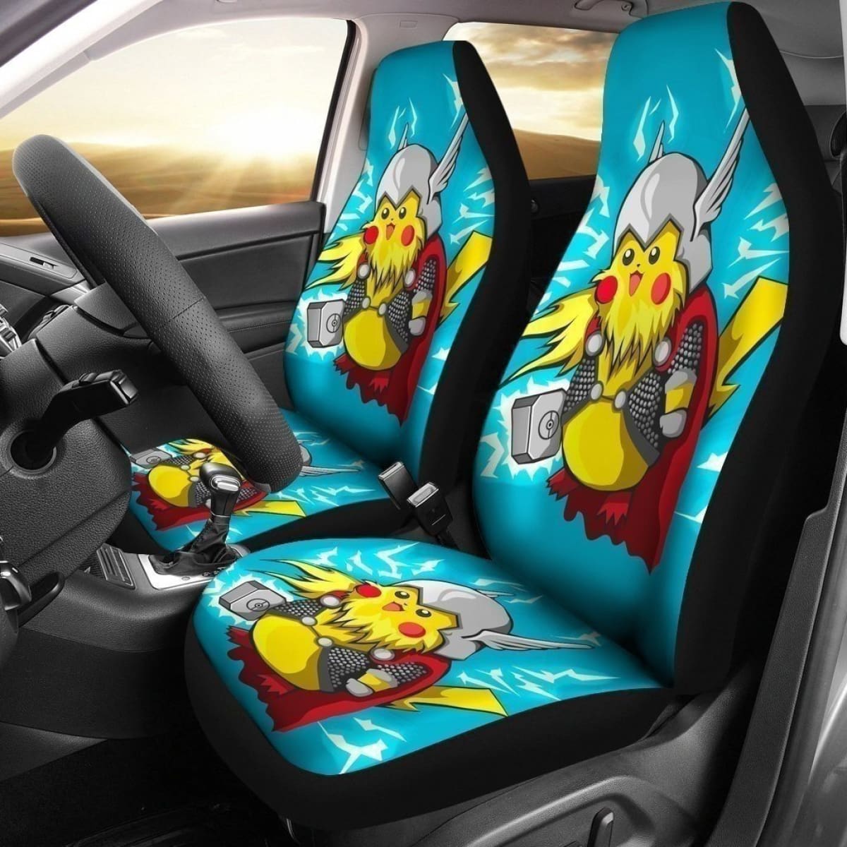 Funny Pikathor Car Seat Covers For Thor And Pika Fan Universal Fit 194801