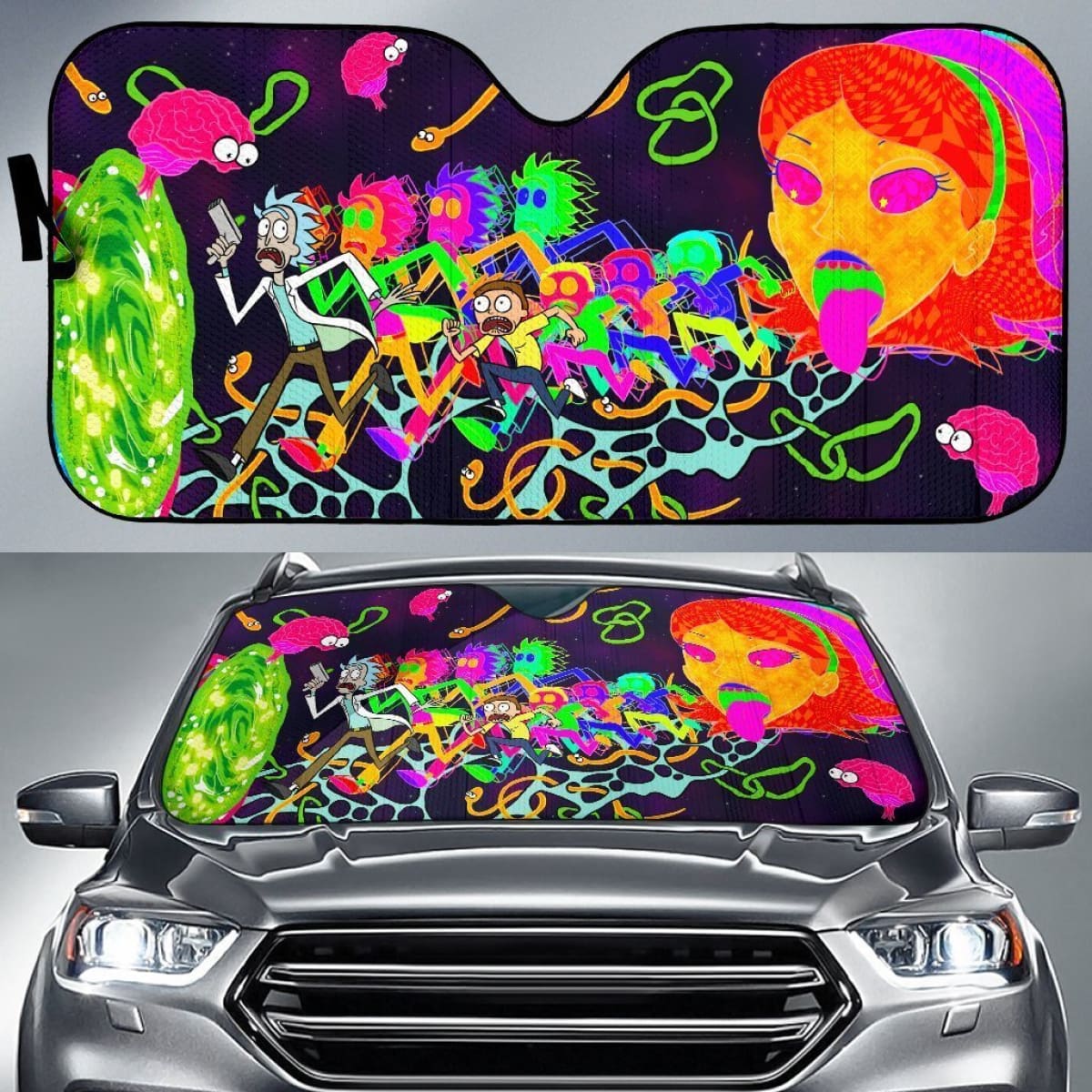 Funny Rick & Morty Colorful Cartoon Auto Sun Shade Nh07 Universal Fit 111204