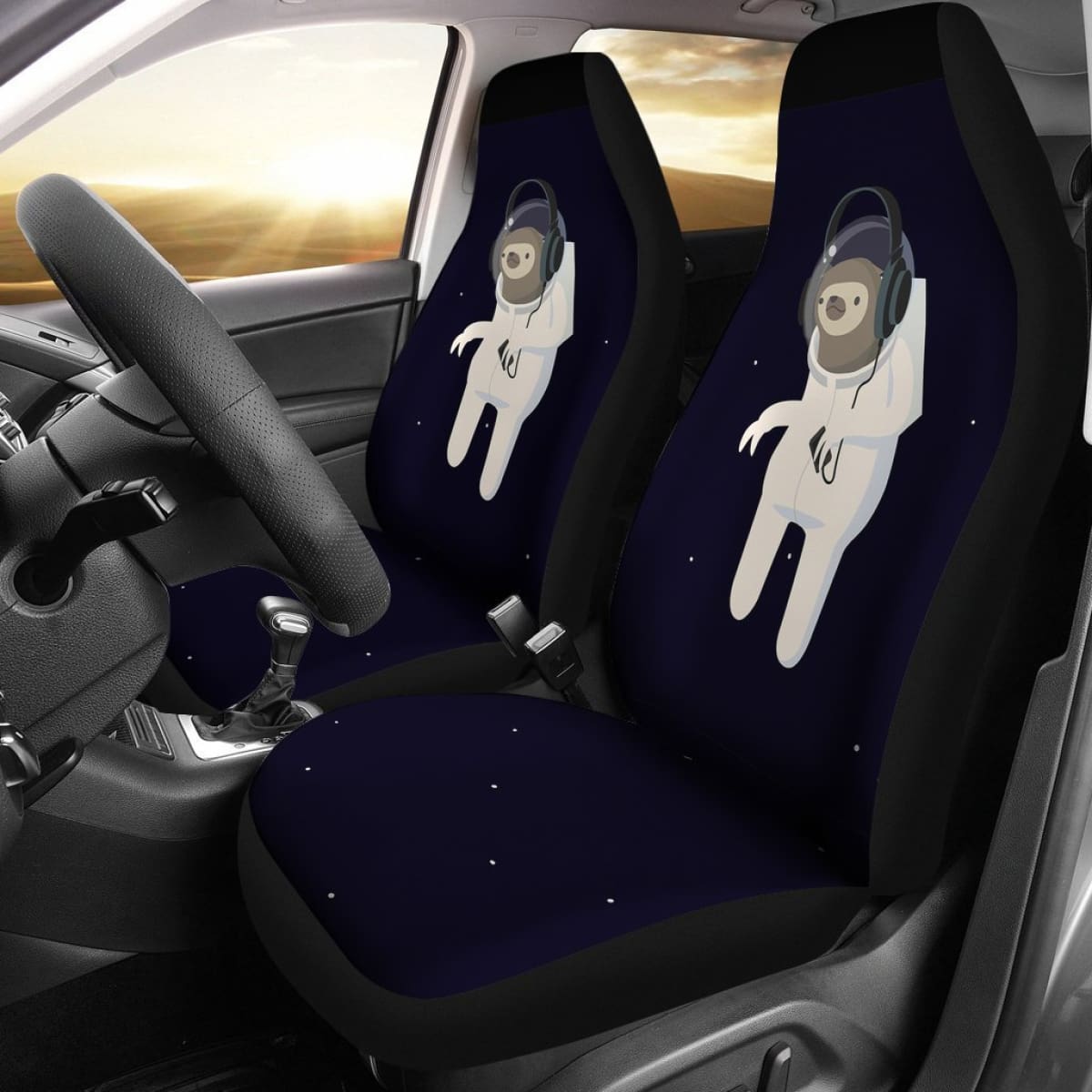 Funny Sloth Listening To Music On Headphones Zootopia Car Seat Covers Lt04 Universal Fit 225721
