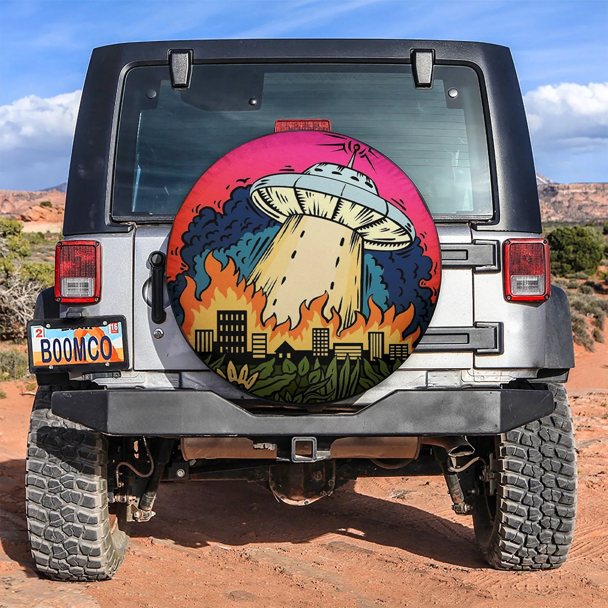 Funny UFO Art Custom Jeep Car Spare Tire Cover
