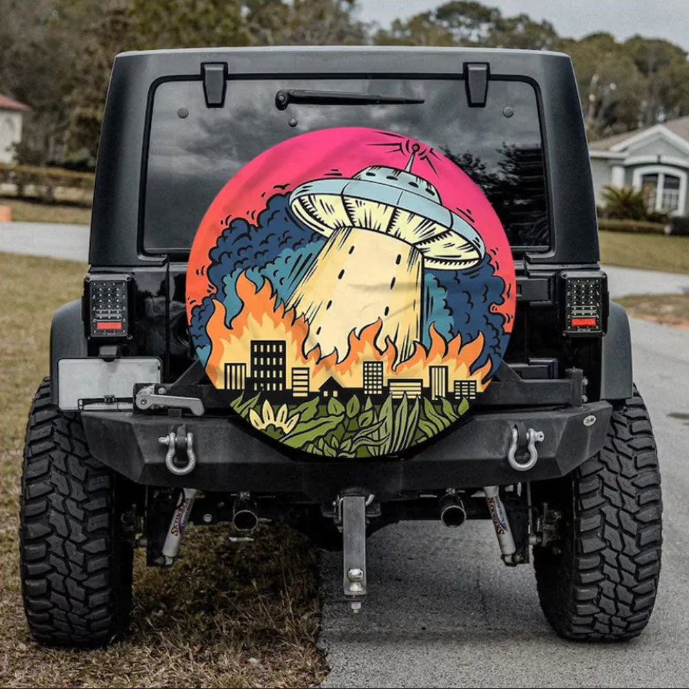 Funny UFO Art Custom Jeep Car Spare Tire Cover