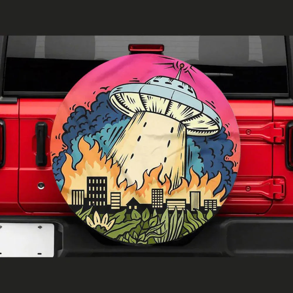 Funny UFO Art Custom Jeep Car Spare Tire Cover