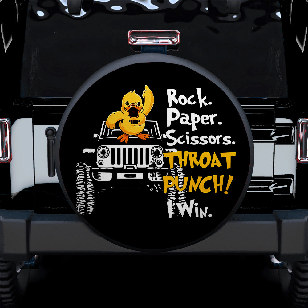 Funny White Rock Paper Scissors Cute Duck Car Spare Tire Cover