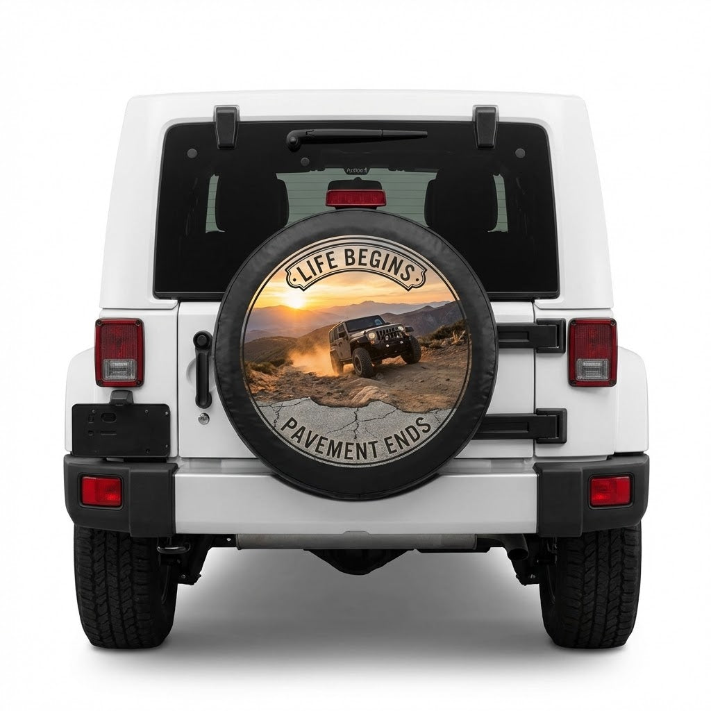 Funny Jeep Spare Tire Cover – Pavement Ends Life Begins | Off-Road Jeep