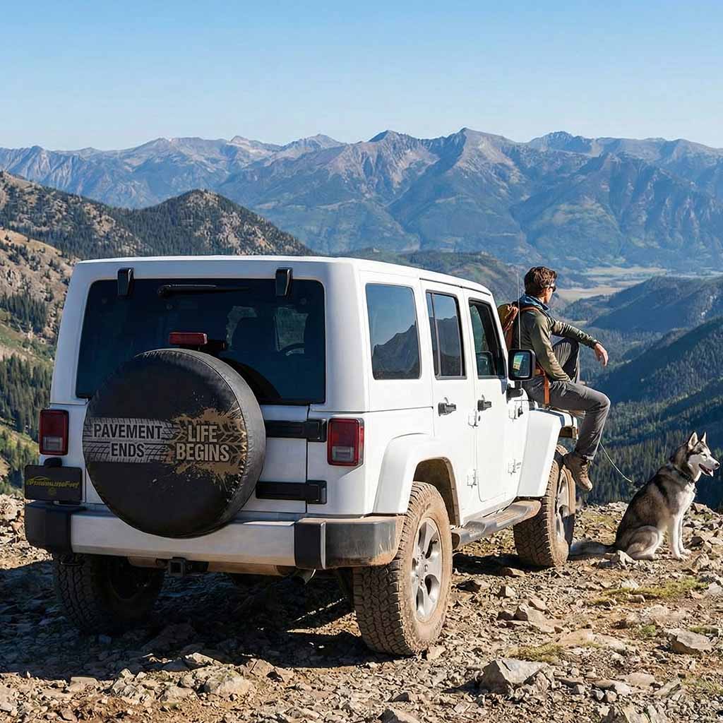 Funny Jeep Spare Tire Cover – Pavement Ends Life Begins | Off-Road Jeep