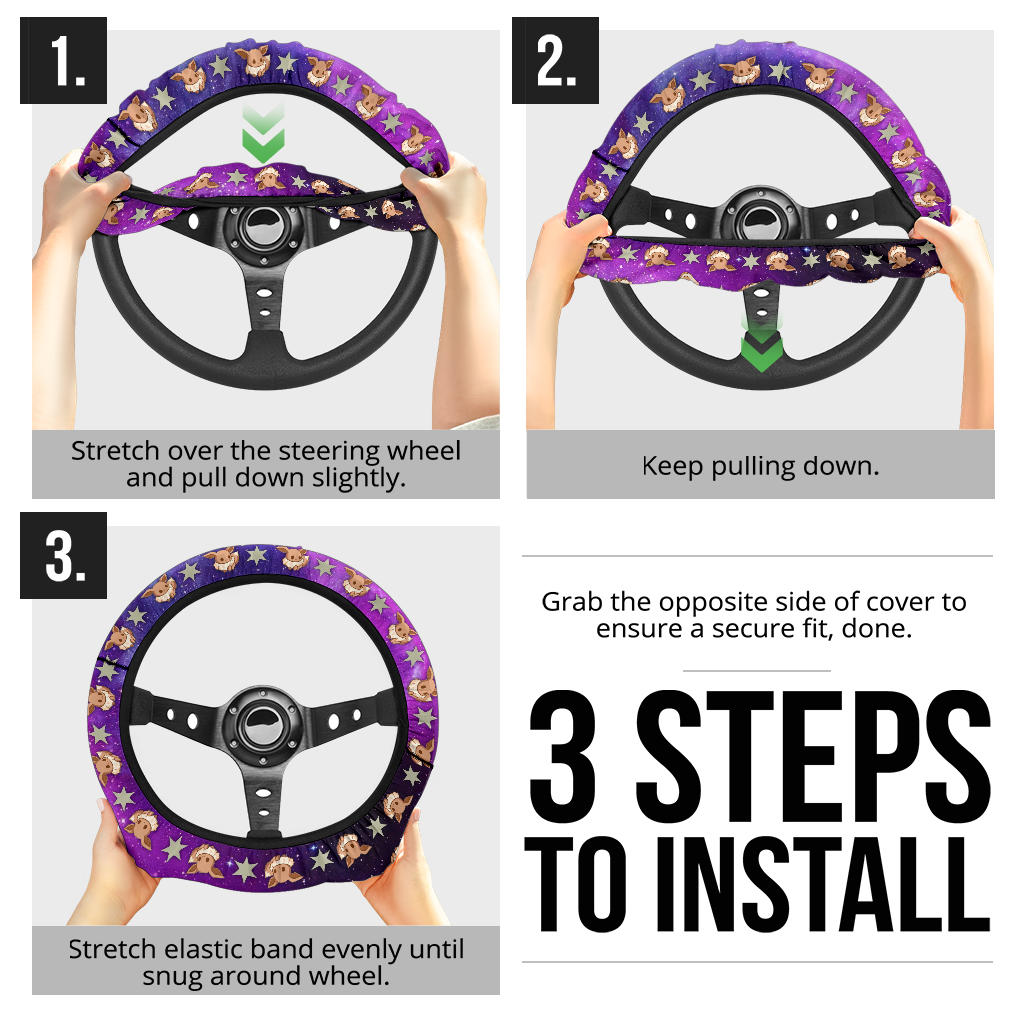 Galaxy Eevee Evolution Car Steering Wheel Cover