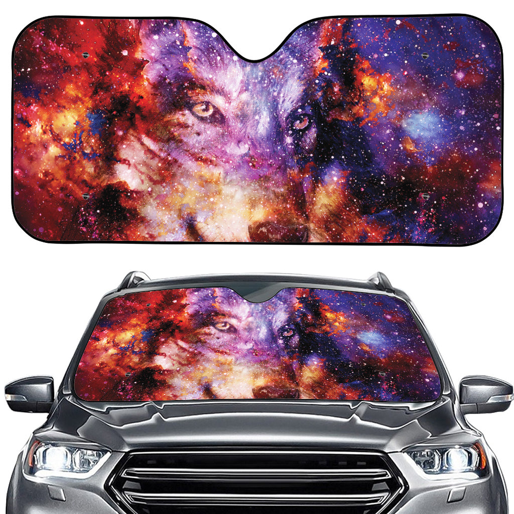 Galaxy Wolf Portrait Print Car Windshield Sun Shade