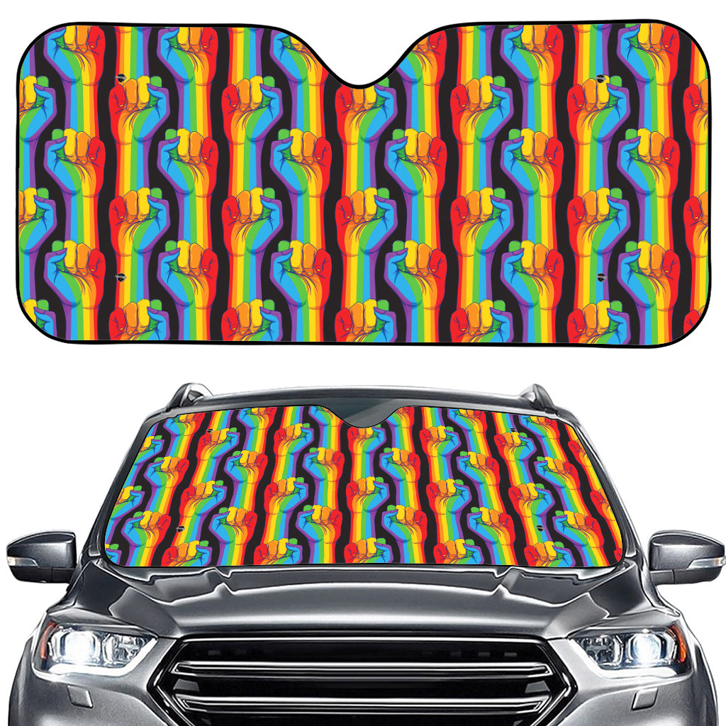Gay Pride Hand Sign Pattern Print Car Windshield Sun Shade