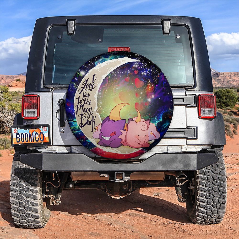 Gengar And Clefable Cute Love You To The Moon Galaxy Car Spare Tire Cover