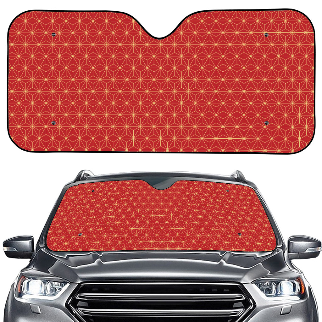 Geometric Japanese Floral Pattern Print Car Windshield Sun Shade