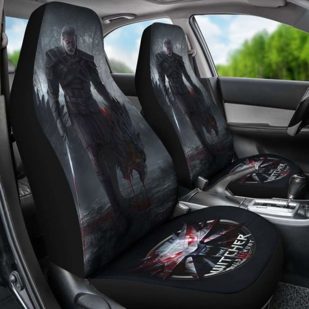 Geralt Car Seat Covers Logo The Witcher 3: Wild Hunt Game Universal Fit 051012