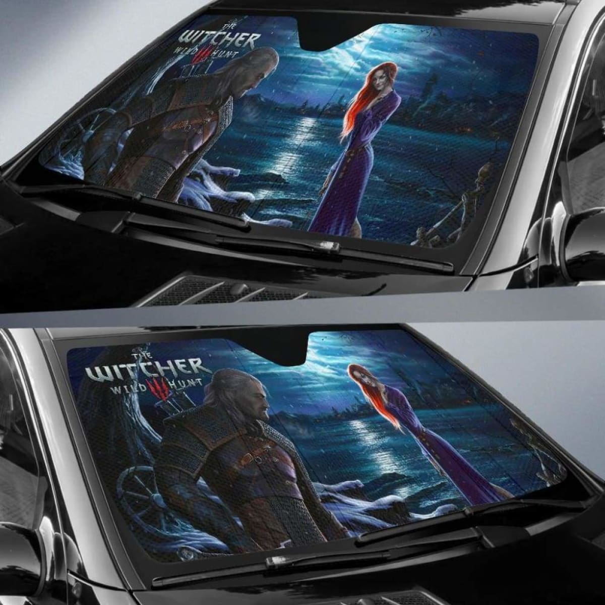 Geralt & Triss Car Sun Shades The Witcher 3: Wild Hunt Game Universal Fit 051012
