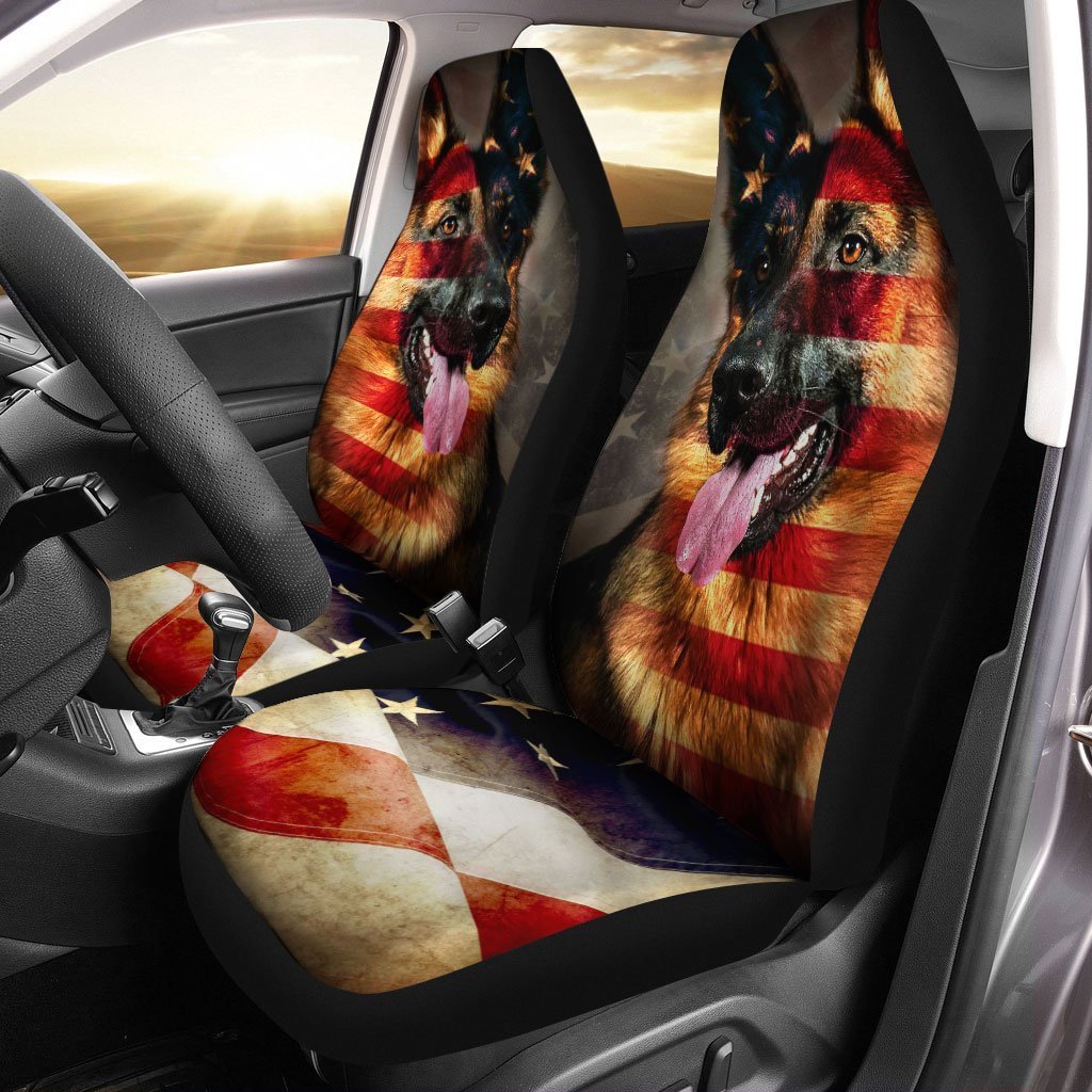German Shepherd Car Seat Covers Custom American Flag Cool Dog Car Accessories