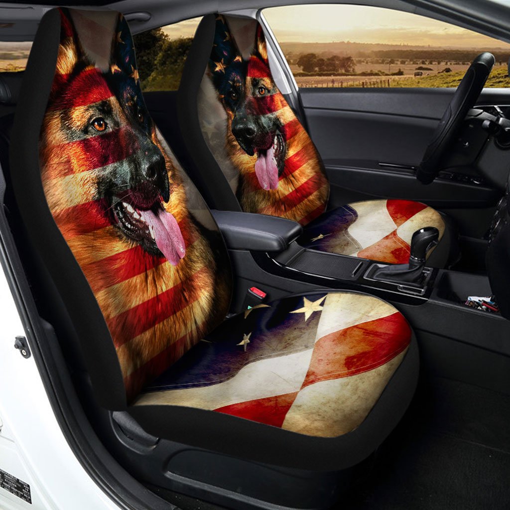 German Shepherd Car Seat Covers Custom American Flag Cool Dog Car Accessories