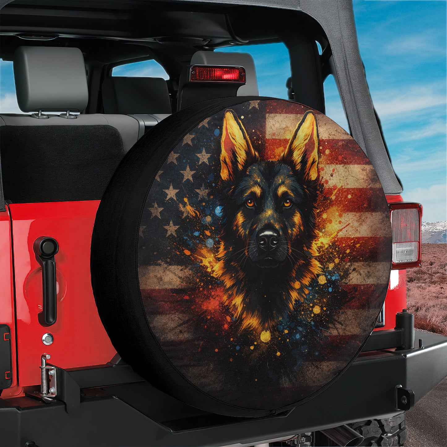 German Shepherd Dog Leather Wheel Cover - Spare Tire Cover
