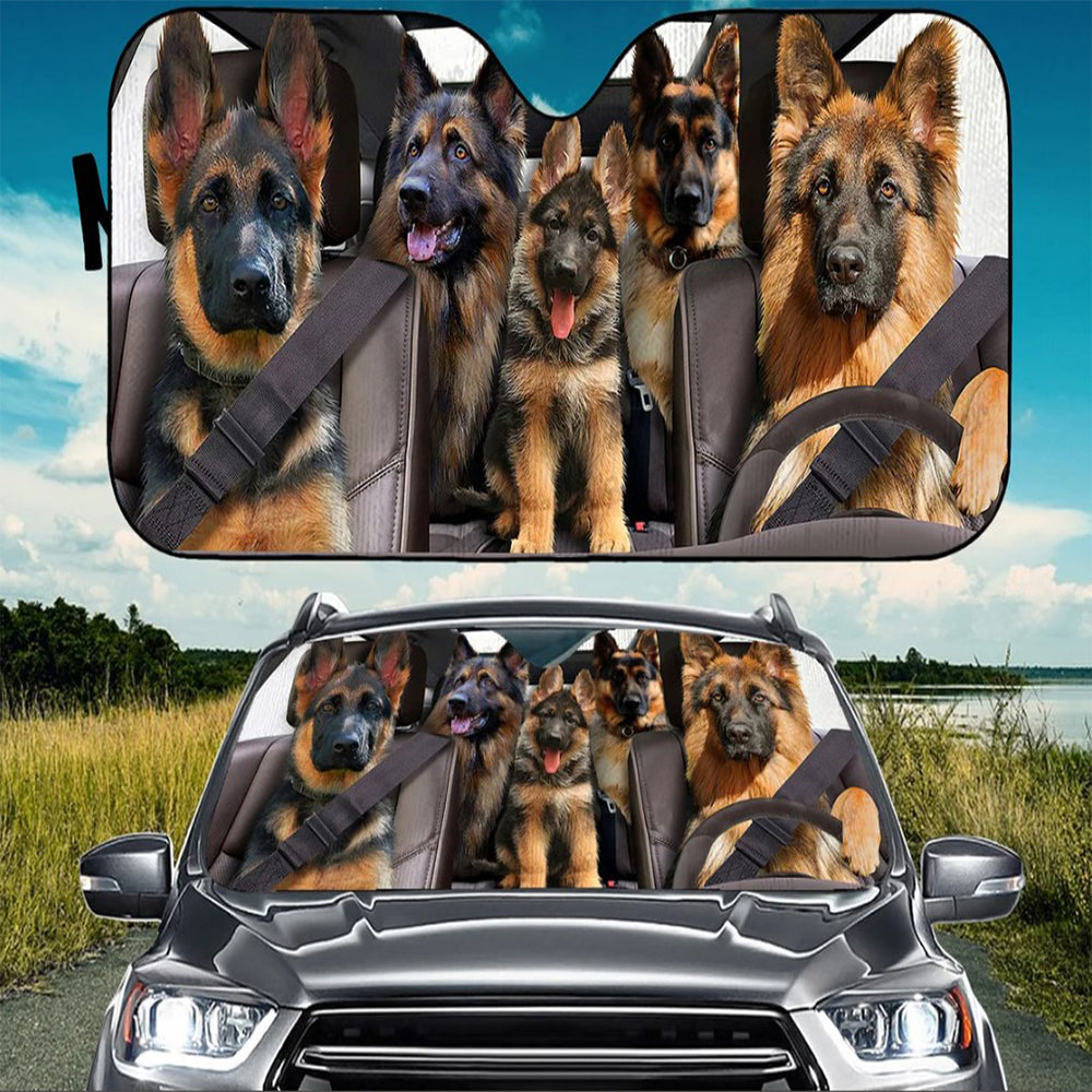 German Shepherd Family Driving Car Auto Sunshades
