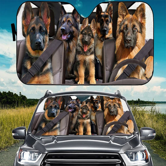 German Shepherd Family Driving Car Auto Sunshades
