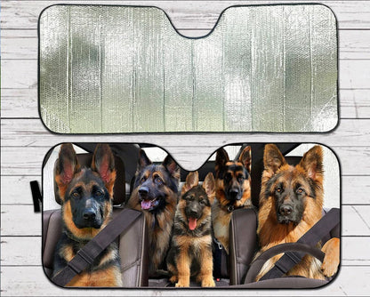 German Shepherd Family Driving Car Auto Sunshades