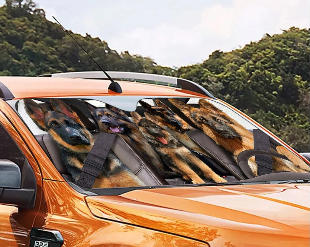 German Shepherd Family Driving Car Auto Sunshades