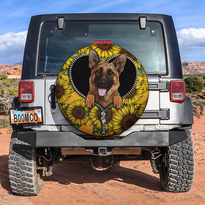 German Shepherd Sunflower Zipper Car Spare Tire Cover
