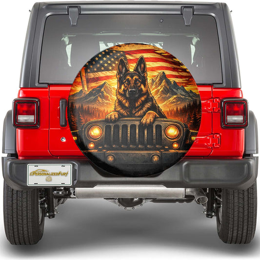 German Shepherd Themed Leather Spare Tire Cover - Car Accessories