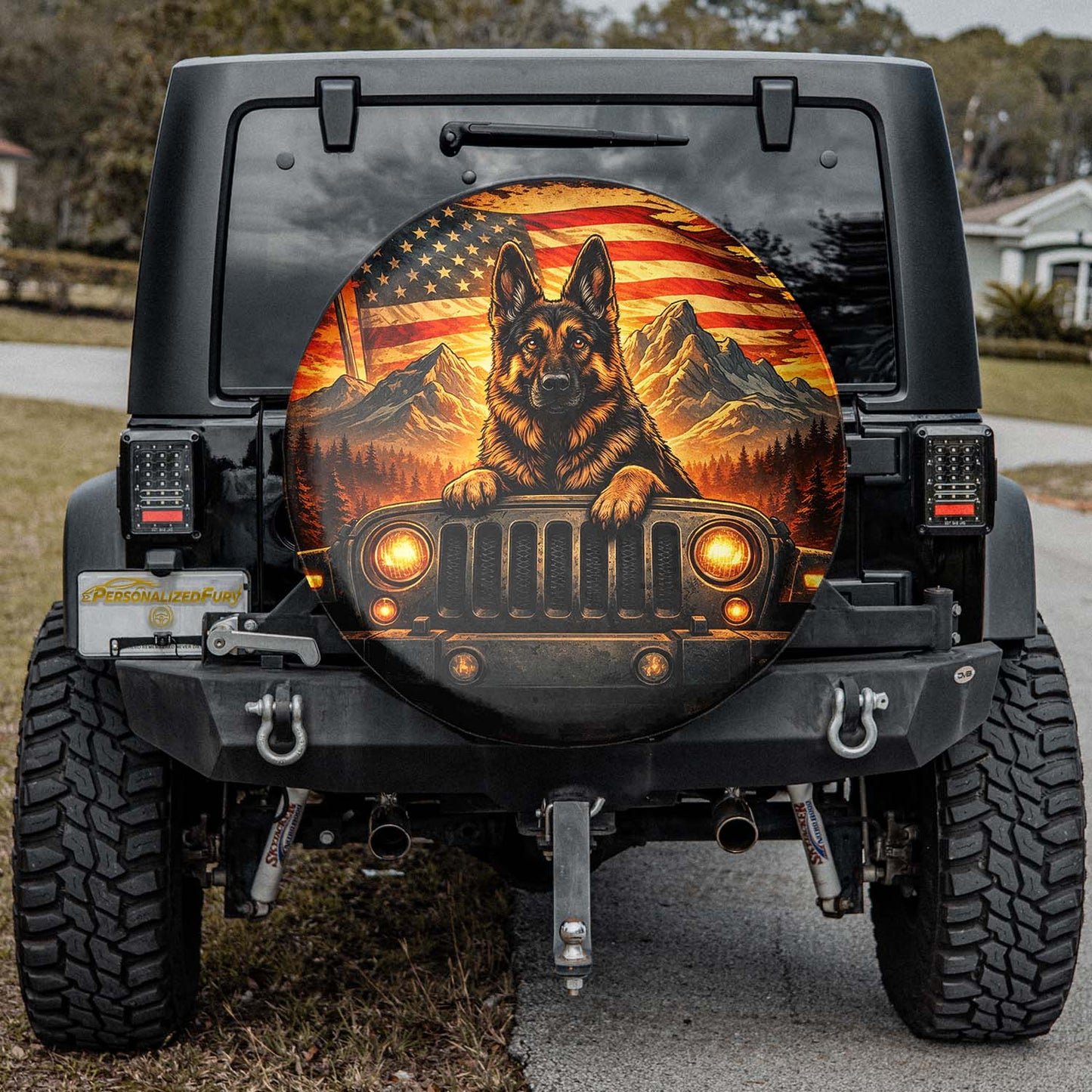 German Shepherd Themed Leather Spare Tire Cover - Car Accessories