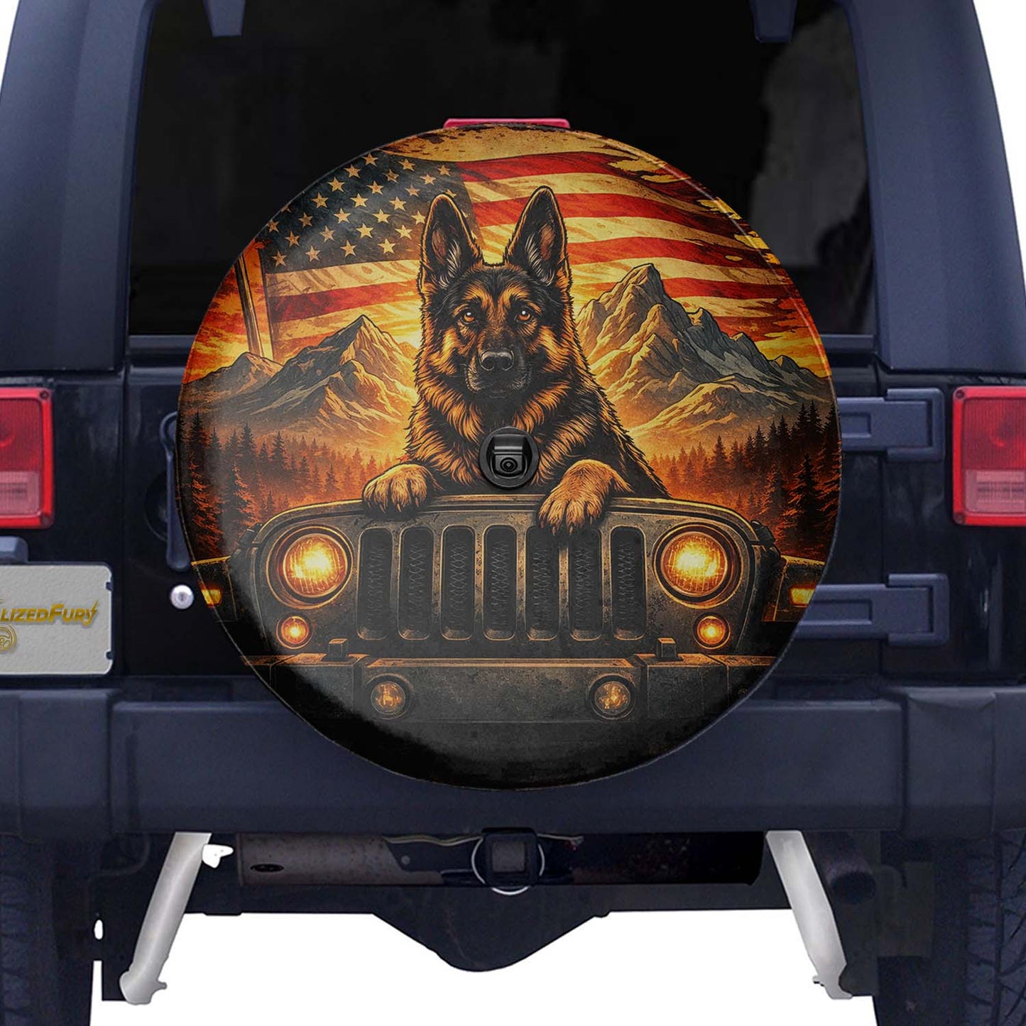 German Shepherd Themed Leather Spare Tire Cover - Car Accessories