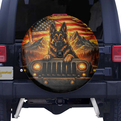 German Shepherd Themed Leather Spare Tire Cover - Car Accessories