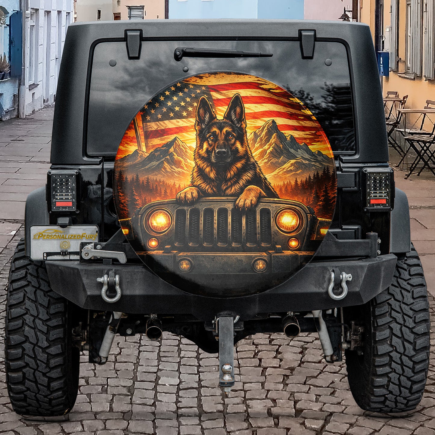 German Shepherd Themed Leather Spare Tire Cover - Car Accessories