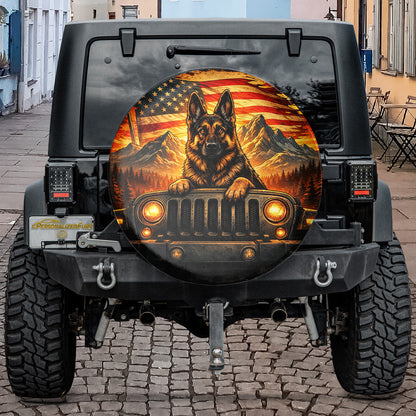 German Shepherd Themed Leather Spare Tire Cover - Car Accessories