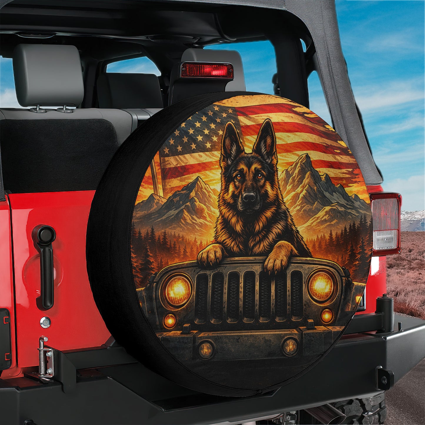 German Shepherd Themed Leather Spare Tire Cover - Car Accessories