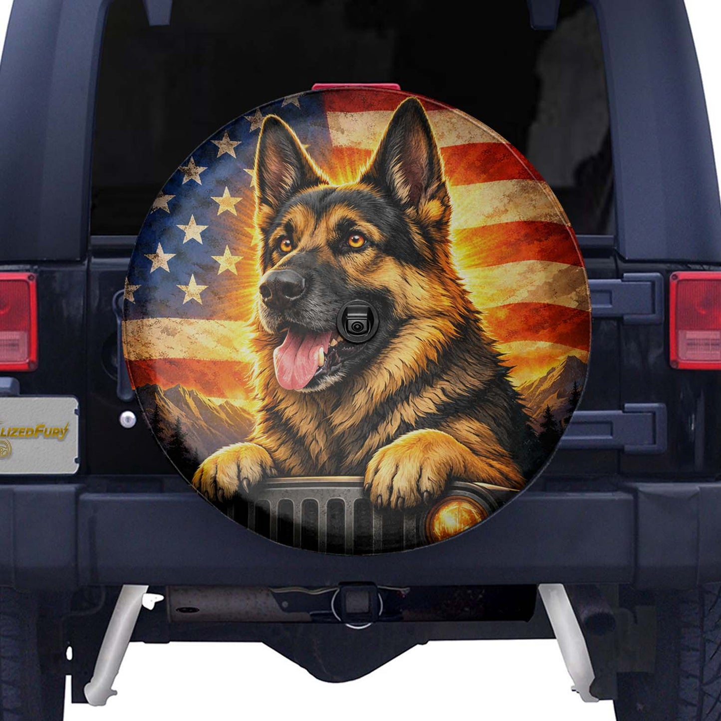 German Shepherd Wheel Cover - Leather Spare Tire Cover