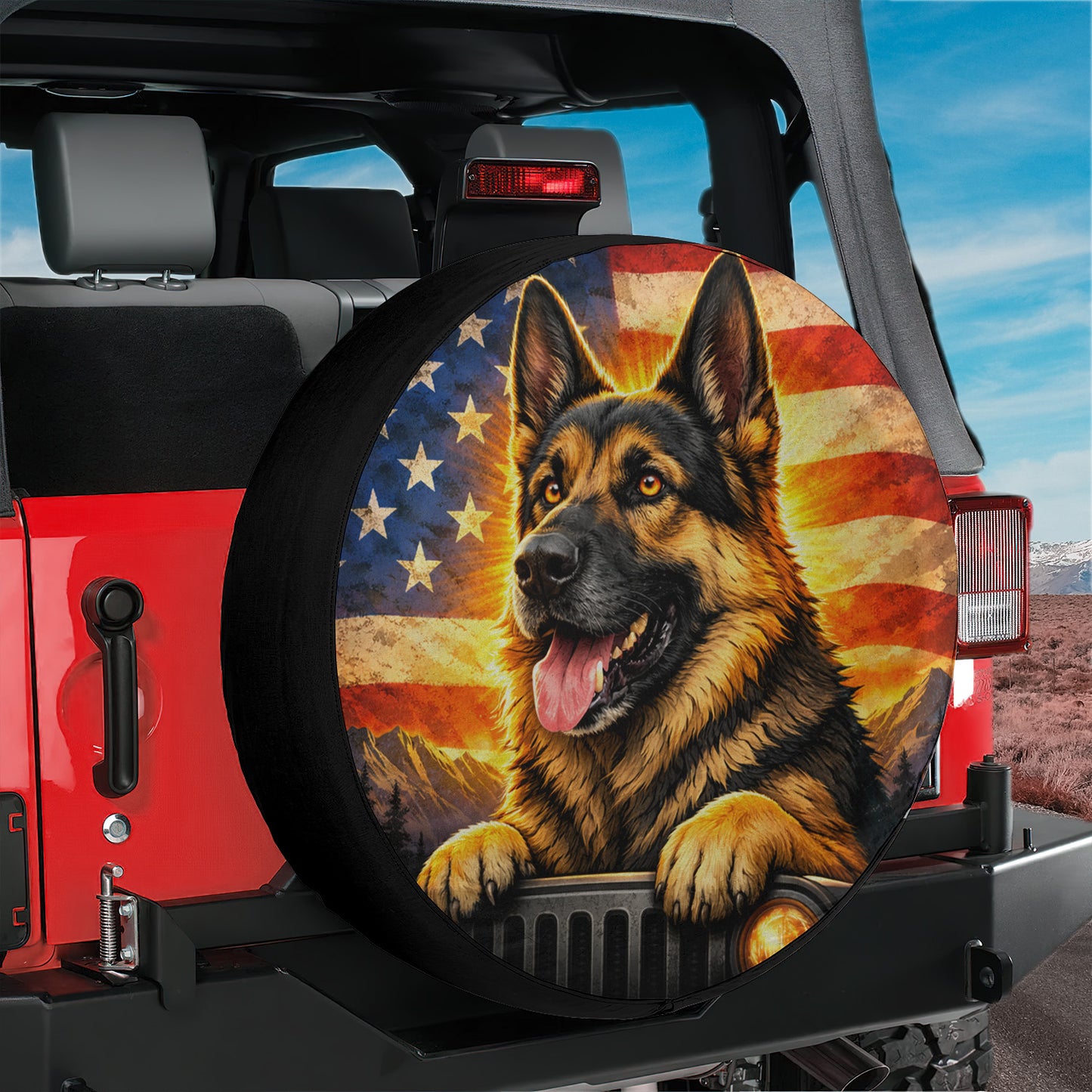 German Shepherd Wheel Cover - Leather Spare Tire Cover