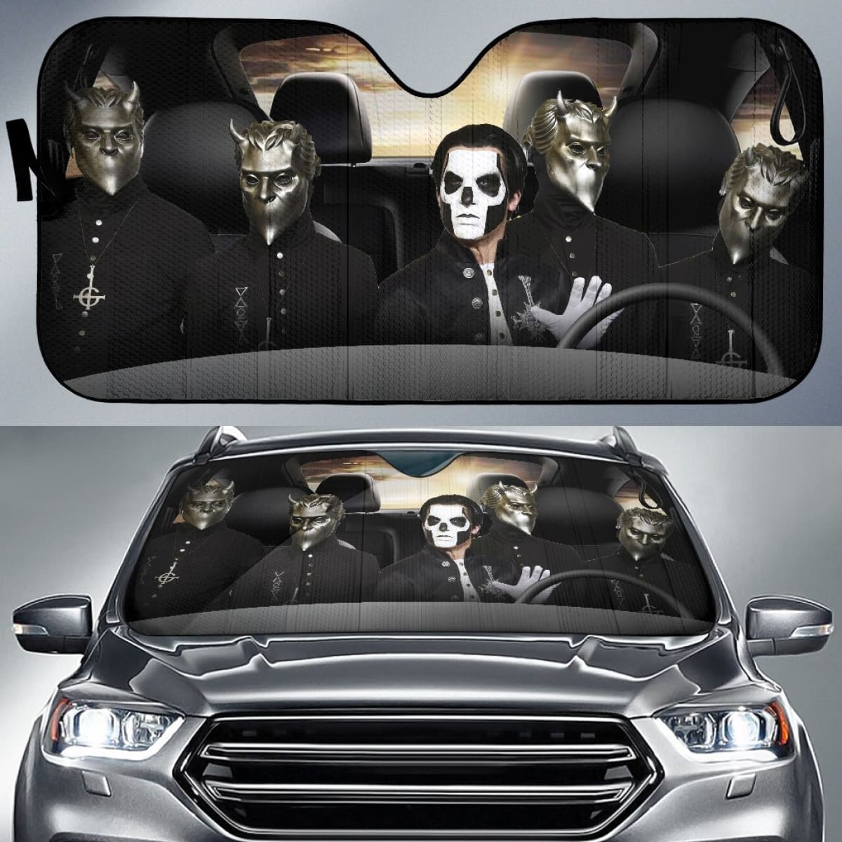 Ghost Band Car Auto Sun Shade For Metal Fan Gift Idea Universal Fit 174503