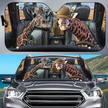 Giraffe Family Car All Over Printed 3D Sun Shade