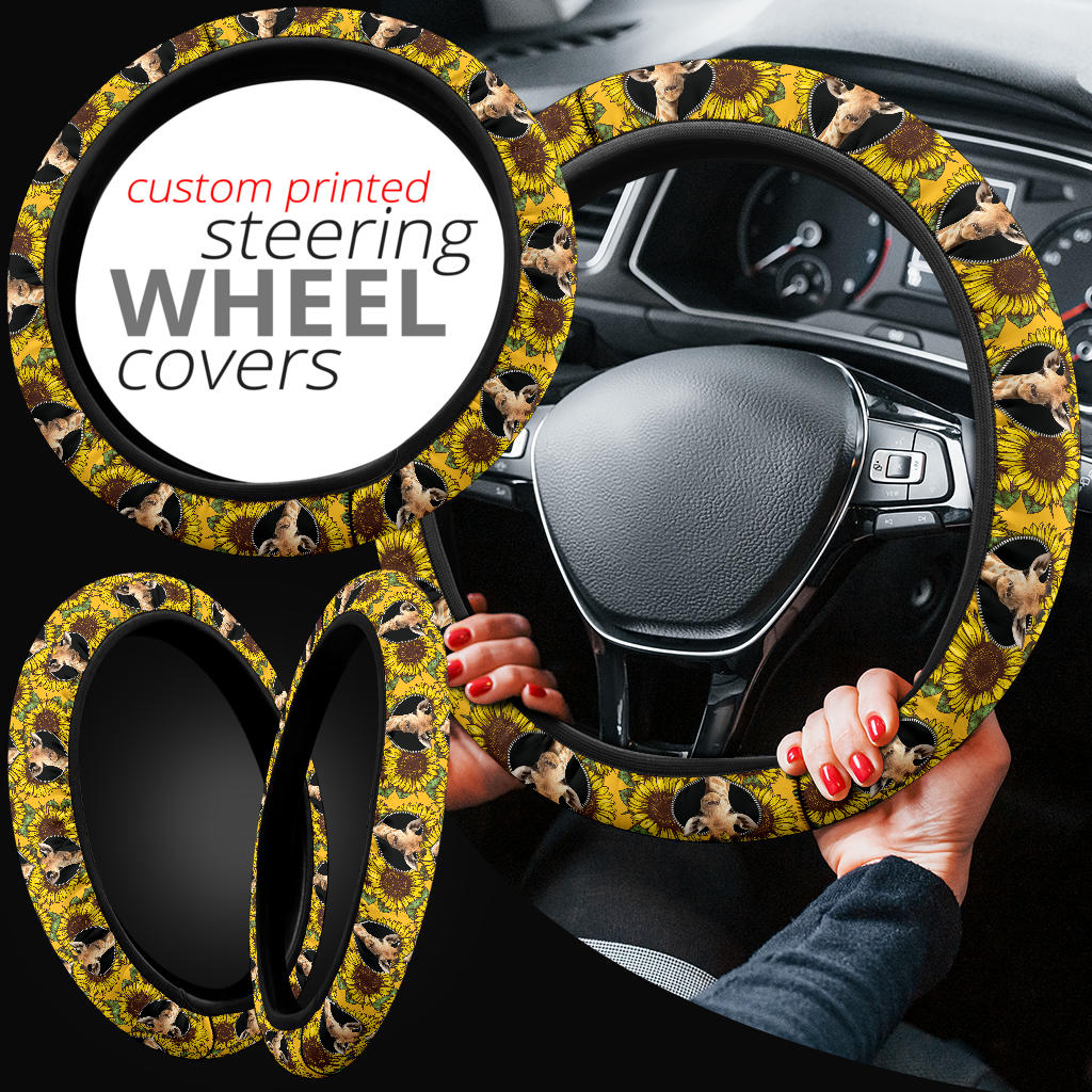 Giraffe Sunflower Car Steering Wheel Cover