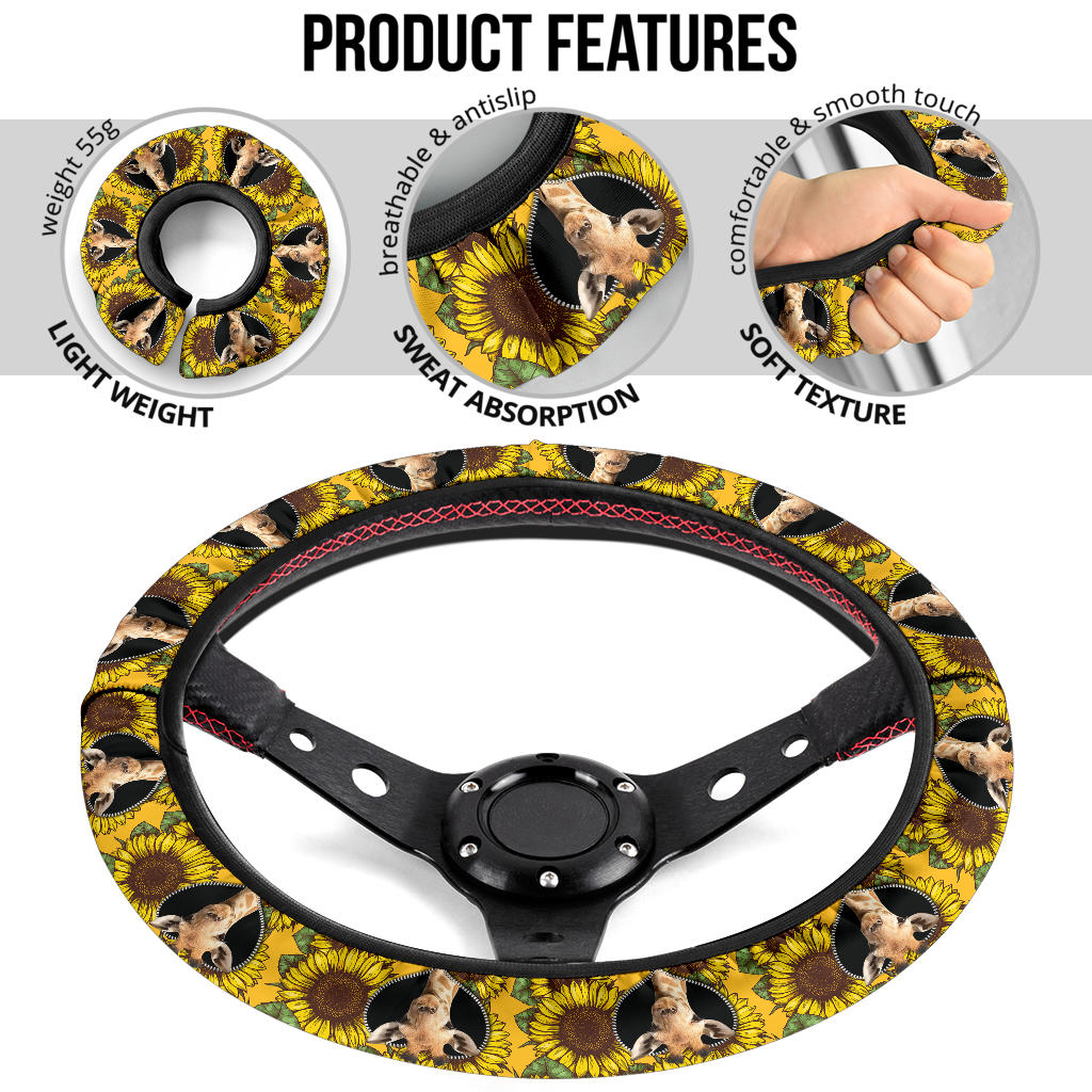 Giraffe Sunflower Car Steering Wheel Cover
