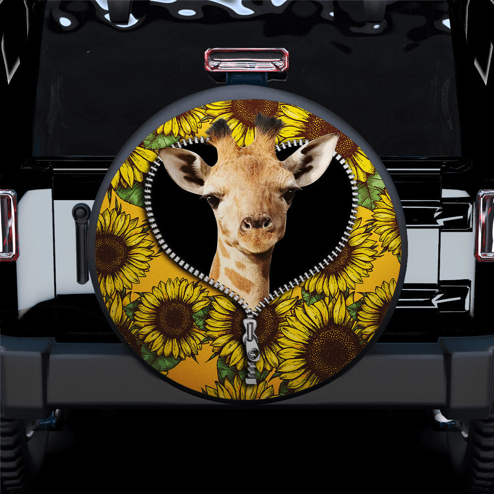 Giraffe Sunflower Zipper Car Spare Tire Cover