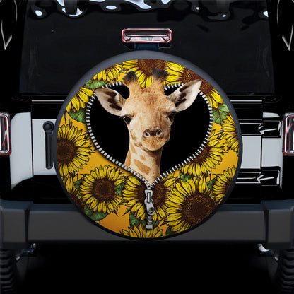 Giraffe Sunflower Zipper Car Spare Tire Cover